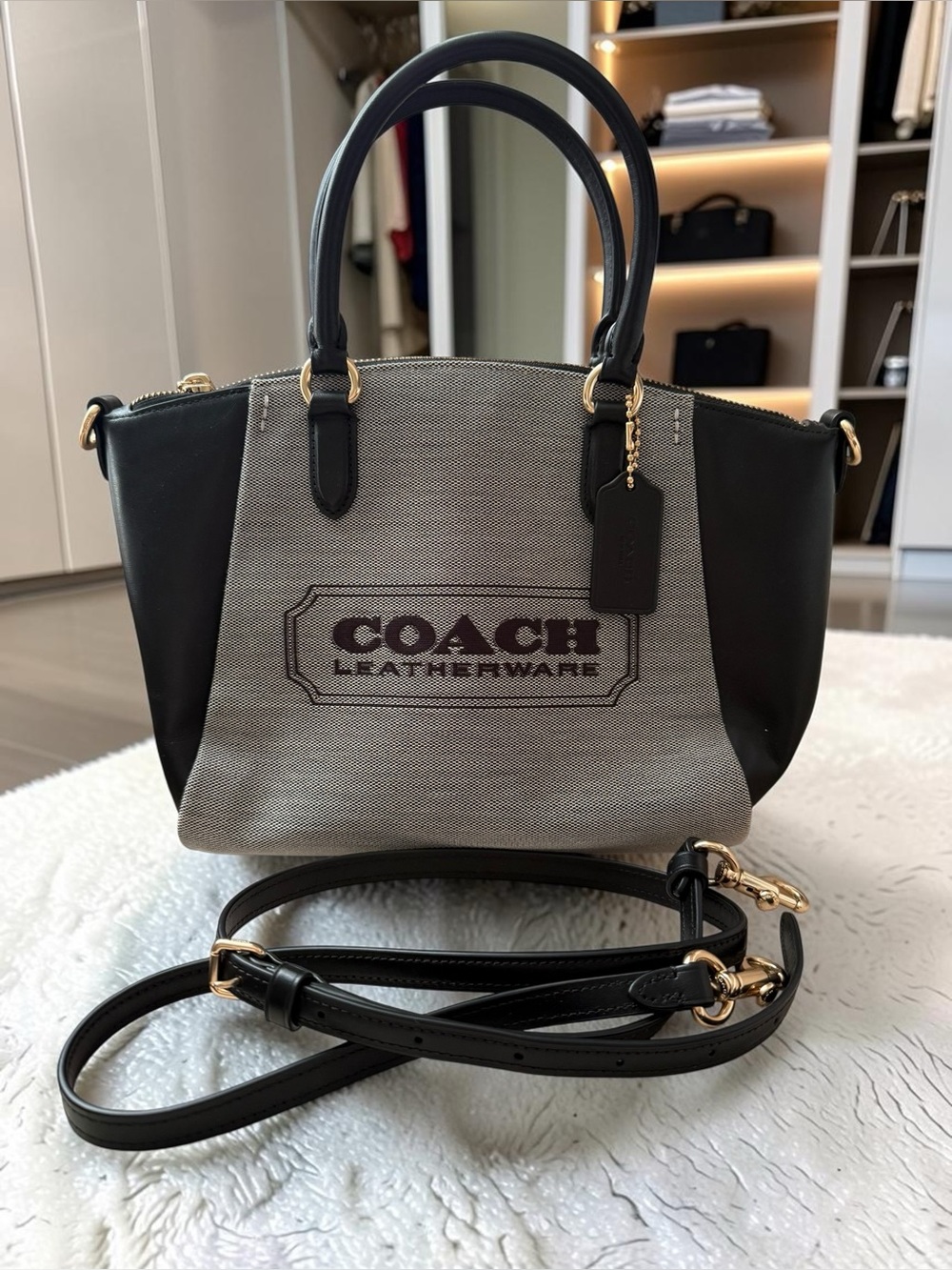 Coach Two-Tone Canvas & Leather Satchel in Gray and Black